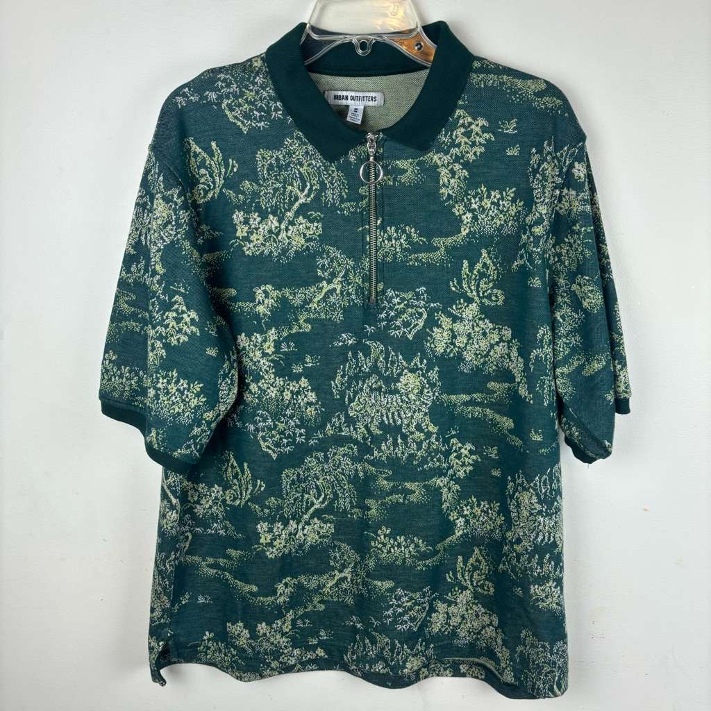 Urban Outfitters Green Baggy Fit Zip Polo-Uo-Men’s M